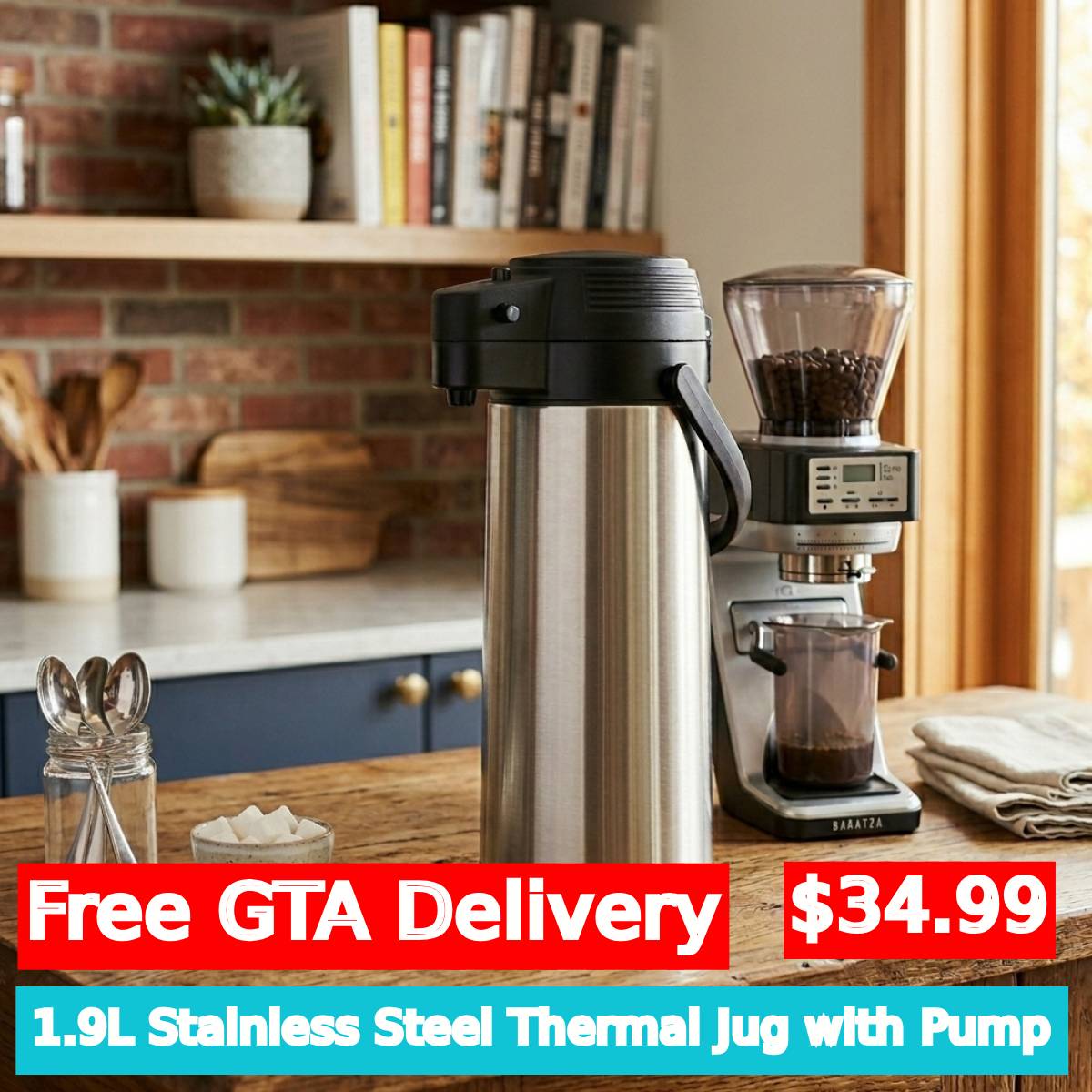1.9L stainless steel thermal jug with pump insulated beverage dispenser