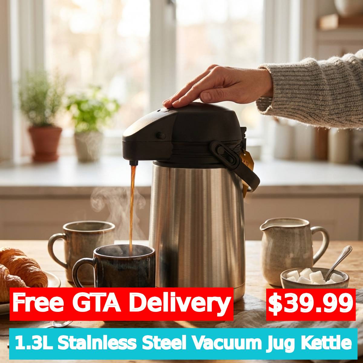 1.3L stainless steel vacuum jug kettle insulated thermal flask