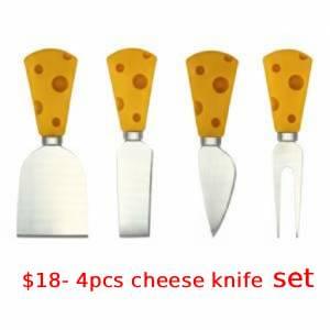 4-piece cheese knife set for cutting and serving soft and hard cheeses