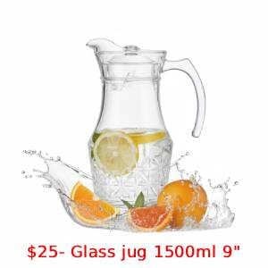 Glass Jug 1500ml (9") – Clear Beverage Serving Pitcher