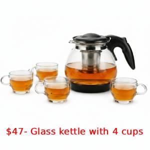 Glass kettle with 4 cups